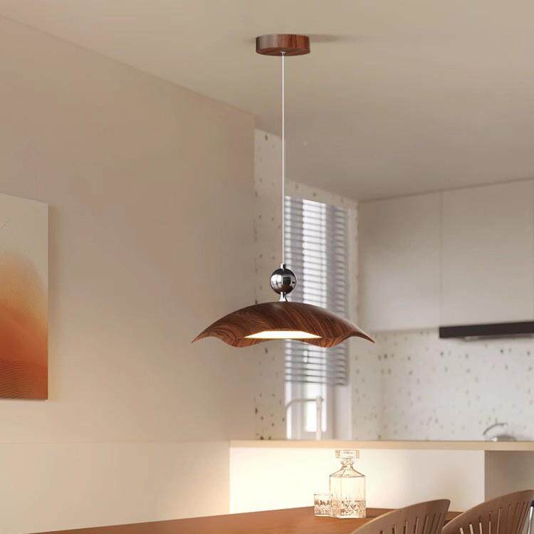 中灯具复古厅吊灯可位移胡桃木纹古风蛋壳餐吧桌台茶餐室飞碟餐厅