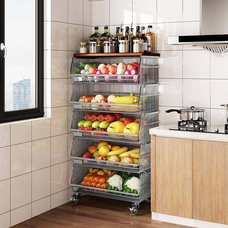 034SCL40不锈钢厨房蔬菜置架落地多层不锈钢物菜篮子收纳架放果水