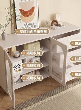 奶油风餐边家用厨房橱柜客厅置柜物柜现体代简约边靠墙柜一16223