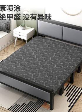 休TEW架硬板床加铁折叠床家用双人成人单人午加厚固出租屋结实耐