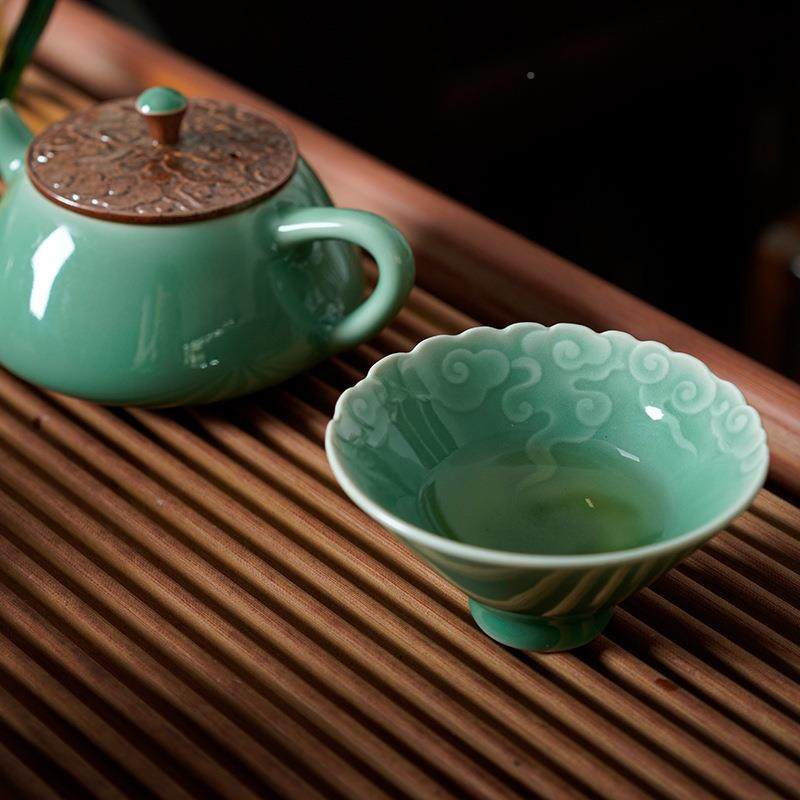 茶祥2023云杯功夫具套装浮青釉瓷陶瓷泡茶壶茶杯雕玻璃中式家用青