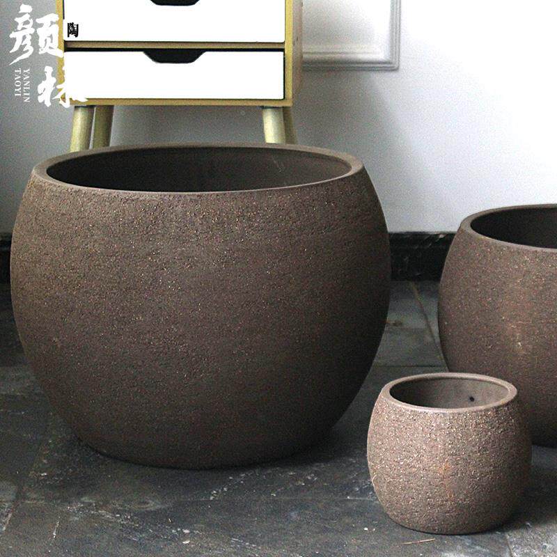 QOS椭圆粗陶花盆圆形台罐大码缸加陶大口径室内外陶阳收口盆组合