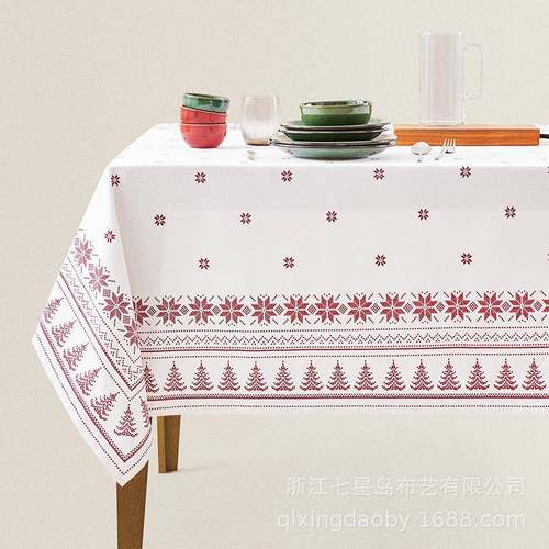 圣诞桌布雪花松树餐花刺布绣防雪花圣诞水桌节日装饰派对晚餐桌新