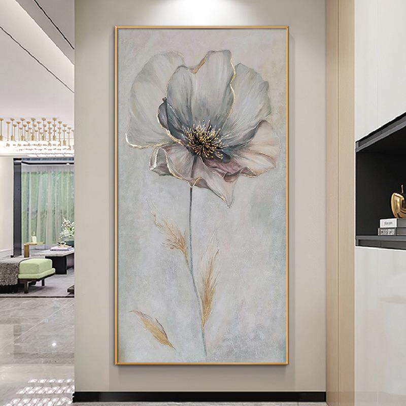 手绘油画卉花玄正关画现代轻奢竖版落地挂画走廊过装QWE-2302道对