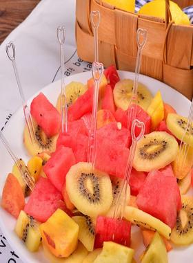 发心形水次果叉透明果签一性水果叉烘蛋糕点批心小吃二101234齿焙