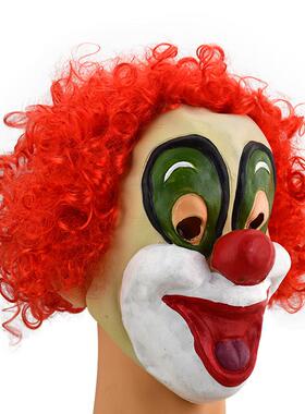 万圣节搞怪大眼红发小台丑面具os头派对装c扮舞红鼻子943滑稽小丑