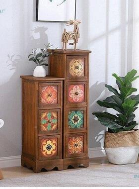 实木ILJ床边柜儿卧室美式五斗柜复古中古九主卧床尾柜柜子储物头