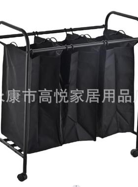 可移动轮带牛津布脏衣格篮洗衣收缪袋衣物分车2GY-013格拣4格