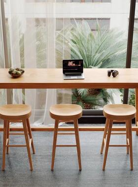 实脚木吧台桌椅用原木靠色高家BT8桌长条窄桌阳台简约现代墙桌椅