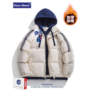 NASA假两件秋冬羽绒棉服男士2024冬季新款潮牌加厚防风保暖棉衣潮