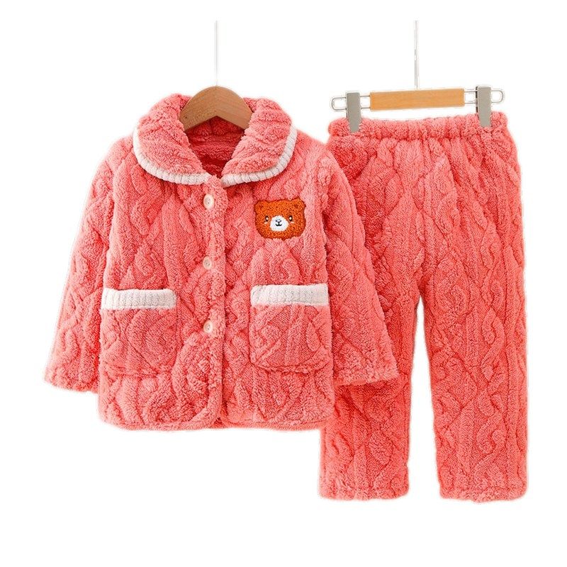 儿童睡衣冬款加厚珊瑚绒女童男童小孩法兰绒宝宝秋季夹棉家居服套