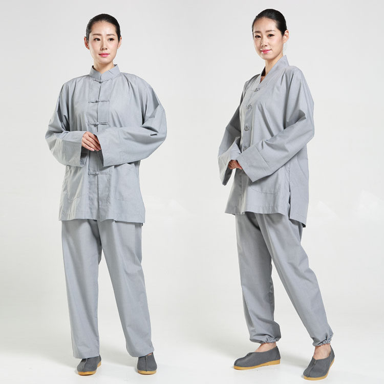 居士服套装传统布扣盘扣中式禅修服海青女款僧服灰色春夏秋冬季