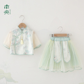 儿童演出服装 汉服女童中国风夏季 古风套装 宝宝唐装 薄款 小女孩短袖