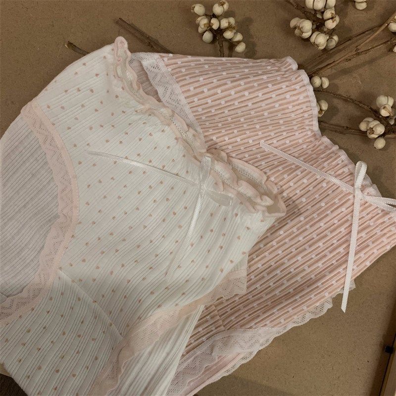 FUPO 4条装粉色少女心蝴蝶结螺纹内裤女中腰蕾丝边少女纯棉三角裤,女士内衣/男士内衣/家居服,女三角裤,淘宝优惠券,粉丝福利购,淘宝优惠卷