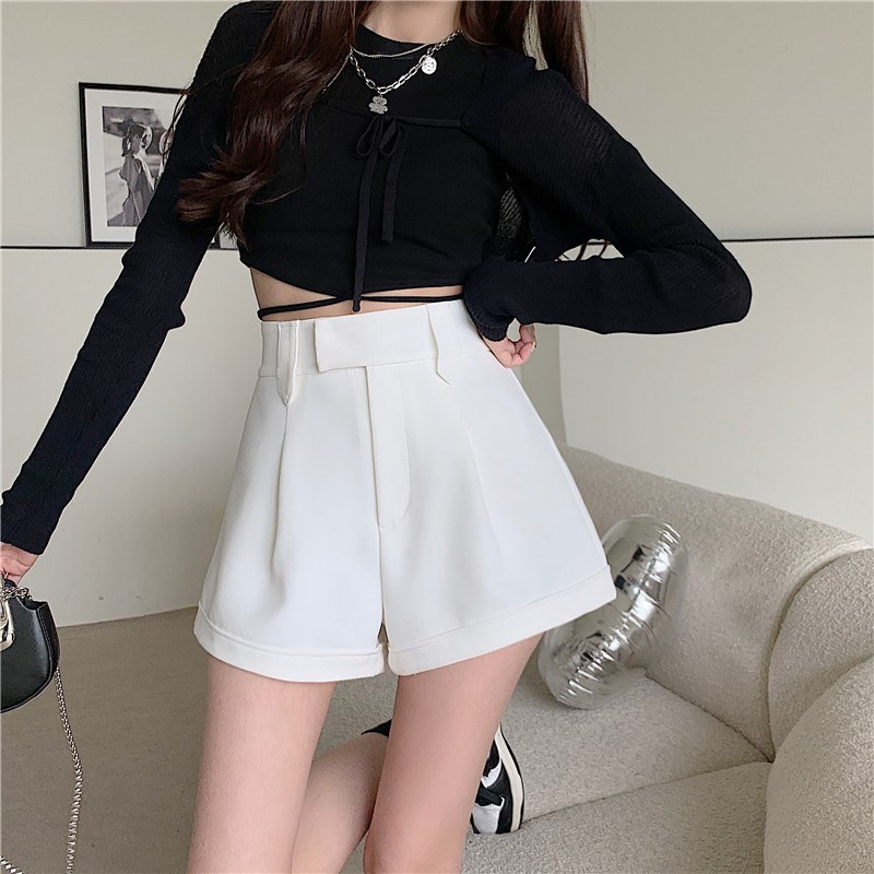 大码胖mm黑色西装短裤女宽松百搭a字阔腿裤外穿小个子高腰休闲裤