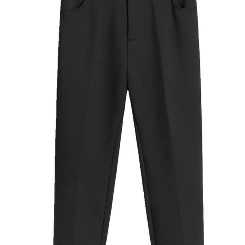 加绒加厚西裤女士长裤胖mm200斤大码高腰直筒藏蓝弹力职业工装裤