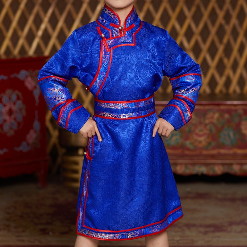 儿童蒙古男童传统长袍蒙古族童装少数民族六一舞蹈演出服薄款