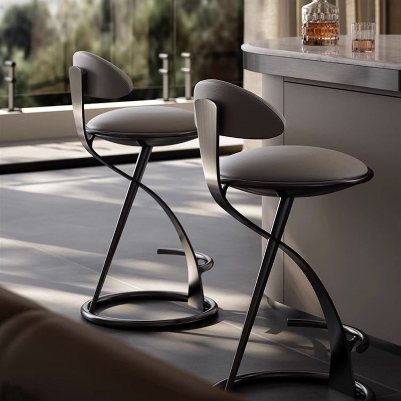 轻奢意式不锈钢高脚凳网红高端家用岛台酒店皮艺金属吧台椅靠背,住宅家具,家用高脚椅,淘宝优惠券,粉丝福利购,淘宝优惠卷