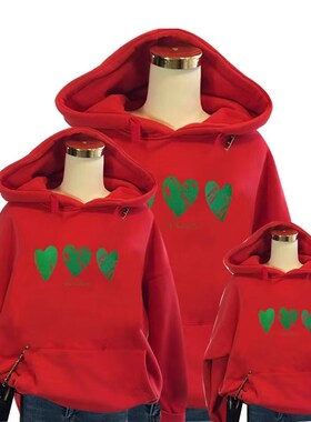 红色过年亲子装秋冬装一家三四口加绒加厚2024龙年卫衣母子母女装