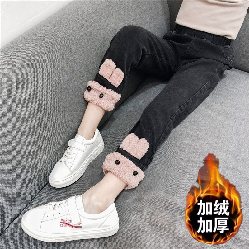 童装女童牛仔裤加绒加厚秋冬一体绒女孩打底裤宝宝儿童保暖棉裤子