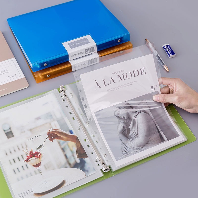 A4纸文件夹透明多层插页袋3孔打孔夹加厚活页夹资料翻页袋装A5纸