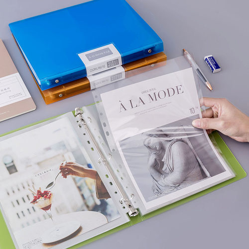 A4纸文件夹透明多层插页袋3孔打孔夹加厚活页夹资料翻页袋装A5纸