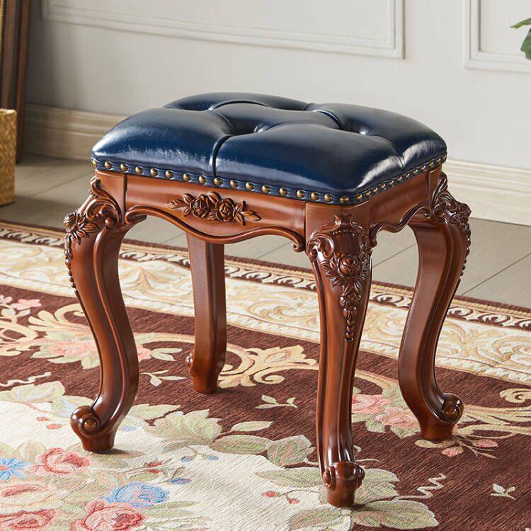 美式雕花梳妆凳子欧式化妆凳换鞋凳梳妆台凳子换鞋美甲凳梳妆方凳