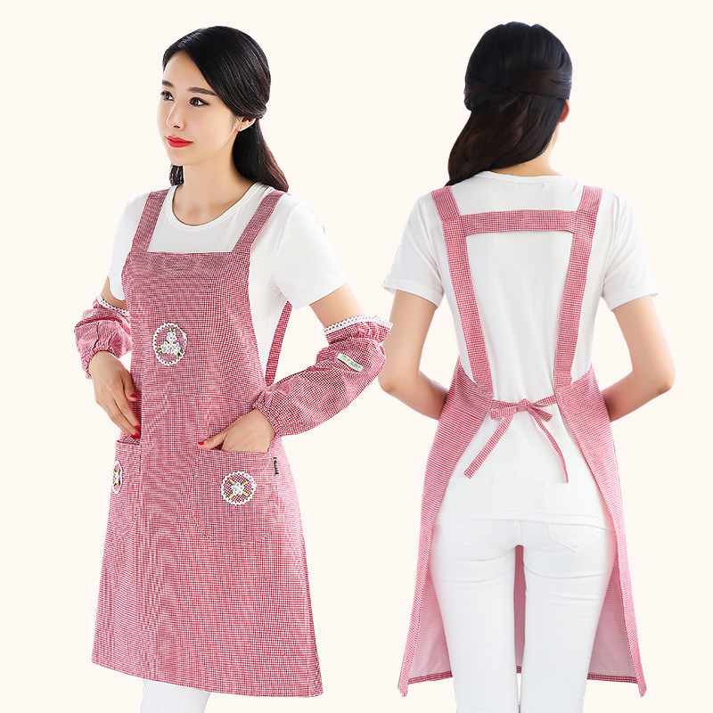 工作服防水家用围裙包邮厨房纯棉女士家里家外成人背带式时尚袖套