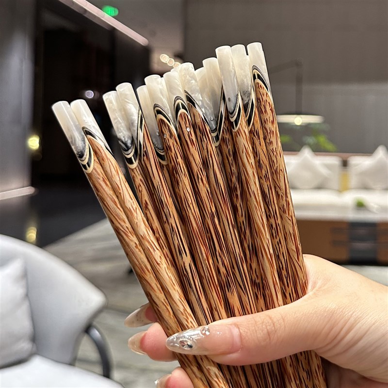 *老板娘自用*10双牛角天然椰子防滑木筷子双贝壳木手工镶嵌家用
