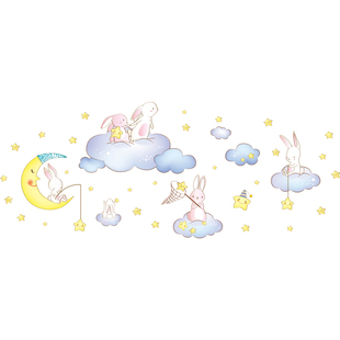 可爱卡通兔子贴纸儿童房间布置衣柜门上装饰遮丑补洞墙贴画宝宝房
