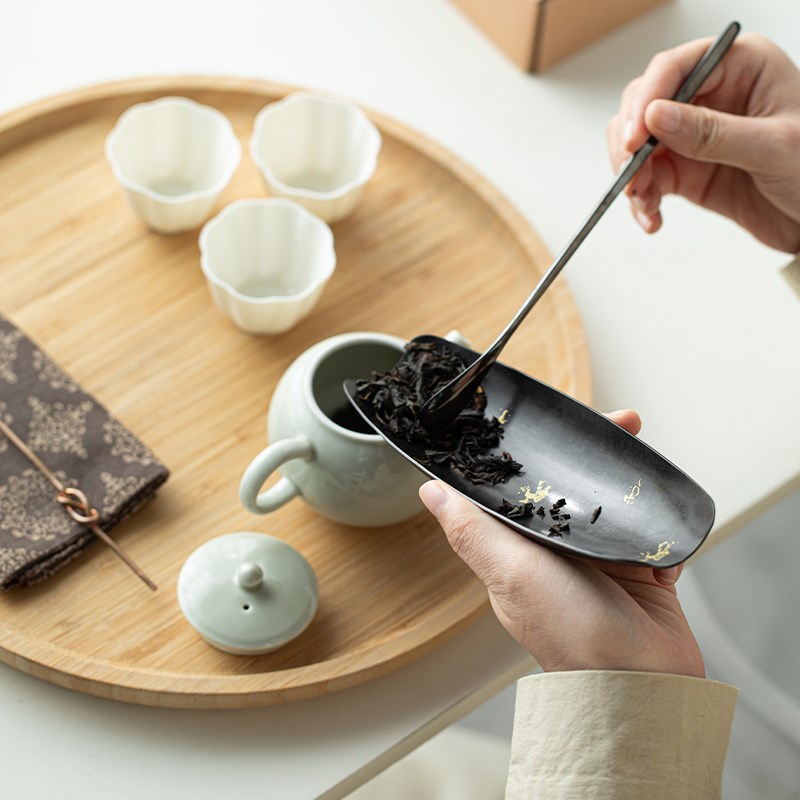 铁艺大漆茶荷茶则套组日式手工茶拨侘寂风家用茶具茶道零配件茶匙