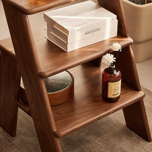 北美黑胡桃木家用梯凳折叠梯人字梯实木梯椅凳子登高小梯子置物架