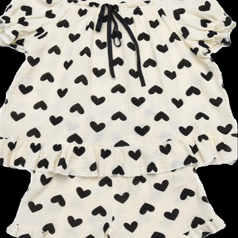 女童家居服夏季新款韩国儿童爱心短袖短裤睡衣套装纱布轻薄母女装