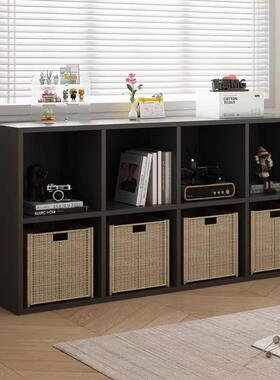 9C客厅开放书架儿童落地置物架方格柜木书柜矮柜黑色自由组合格子