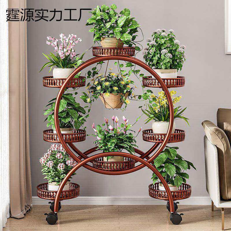 花架子客厅落地式可移动带轮绿萝花盆架铁艺多层阳台花架家用落地