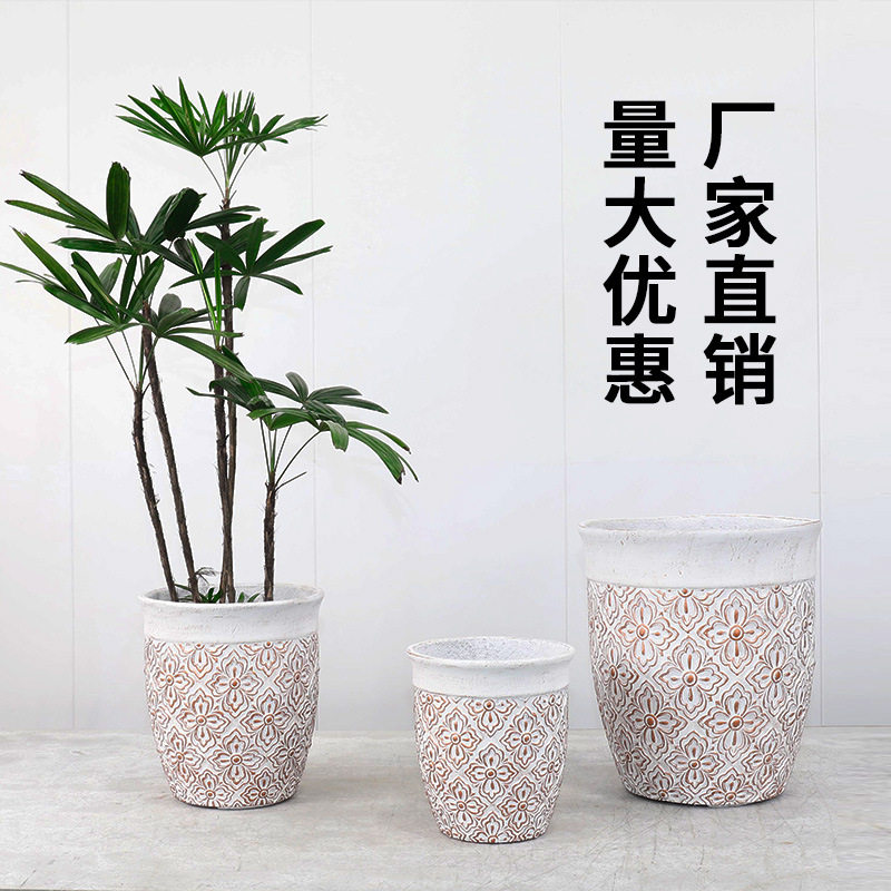 镁泥花盆复古艺术客厅商场室内外落地北欧特大型号绿植盆栽水泥盆