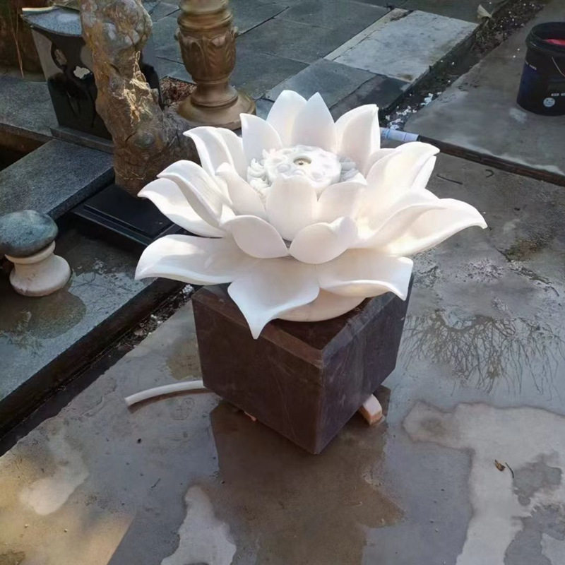 石雕汉白玉喷水莲花喷泉花岗岩庭院外池塘喷水青石风水球流水摆件