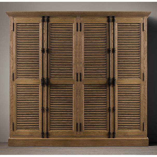 法式乡村复古实木卧室家用衣橱美式简约现代橡木百叶门组装衣柜