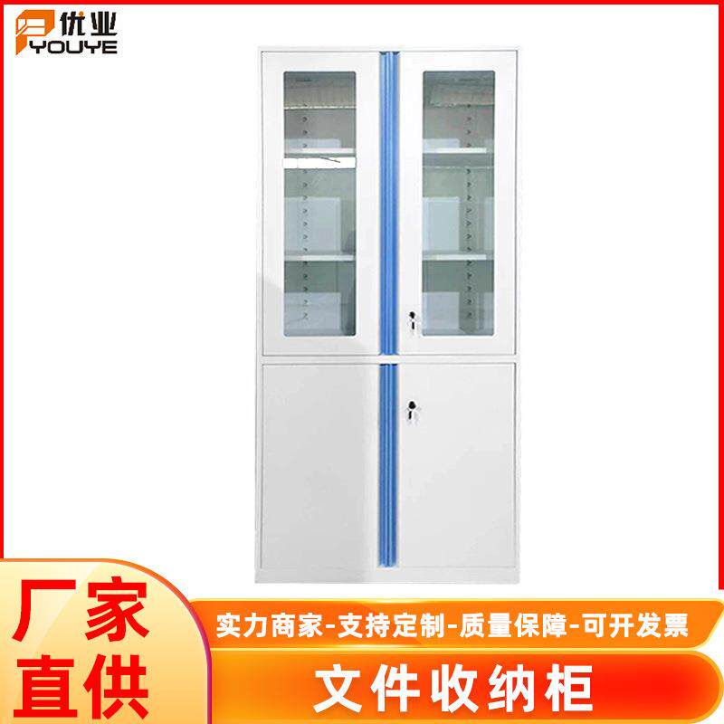 玻璃文件收纳柜钢制书房客厅办公储物柜带锁财务资料存放柜
