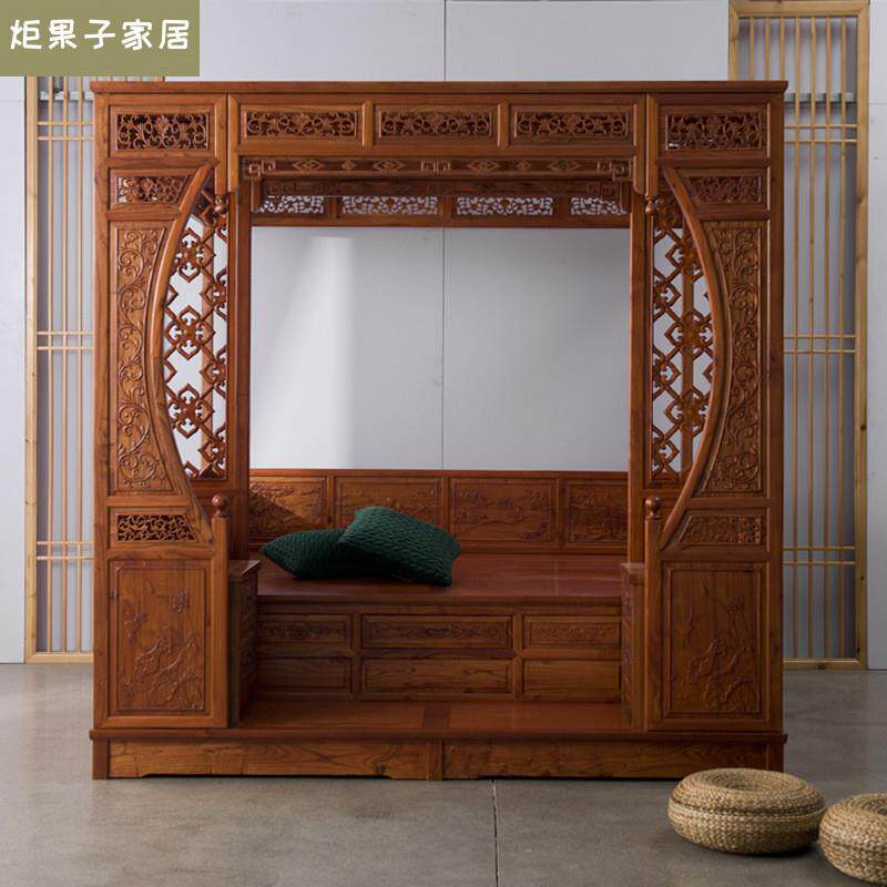 仿古实木拔步床踏步床中式家具两米双人床踏板式古典穿花架子床
