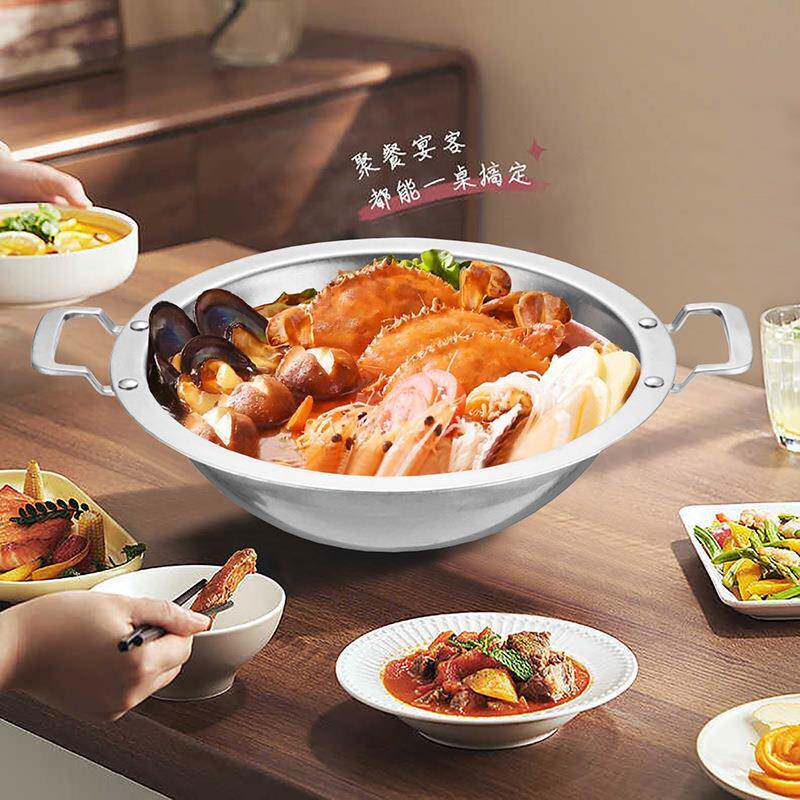 睿仕复古304不锈钢火锅盆加厚大容量三层钢轻奢做旧商用鸳鸯锅具