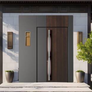 原木风一门一景转印木纹精雕铸铝门铝雕拉手小区入户门防盗门大门