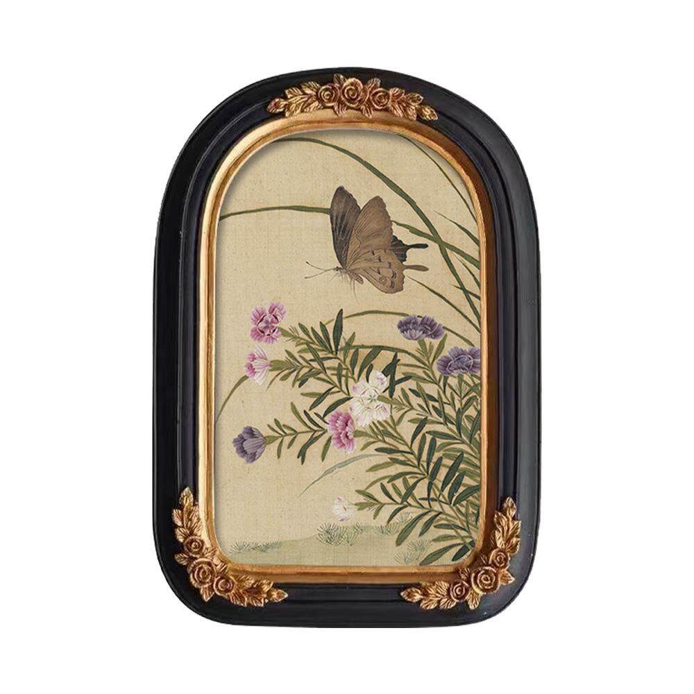 法式混搭中古小众古典复古怀旧装饰画法式植物花卉拱形框美式挂画