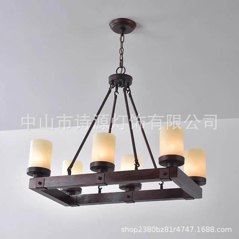美式乡村实木餐厅客厅餐吧简约个性木艺吊灯木头复古吧台农舍吊灯