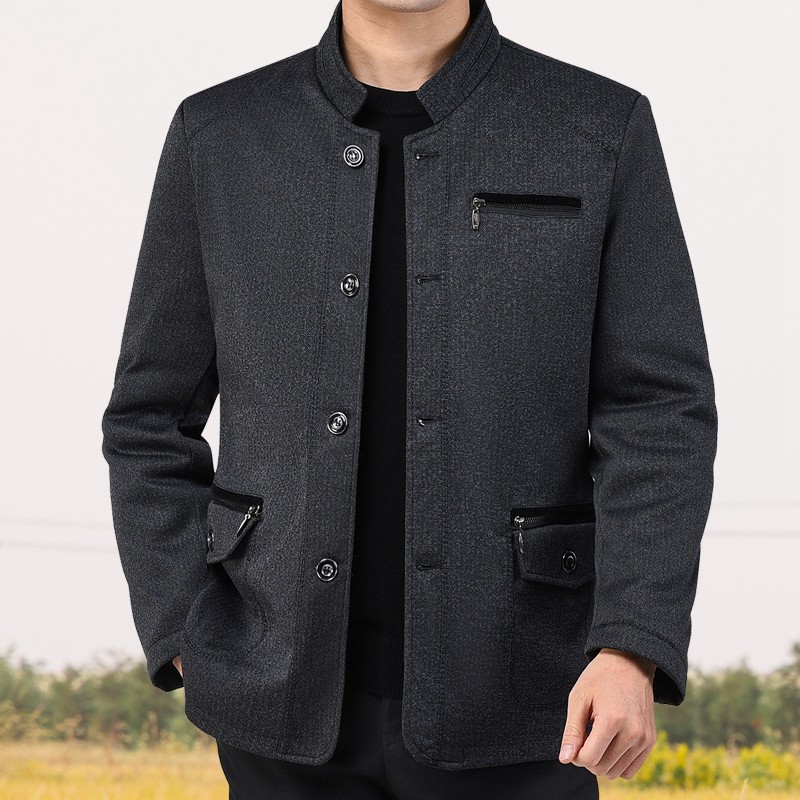 中老年人男装秋冬装爸爸外套加绒加厚中年男士夹克上衣春秋装爷爷