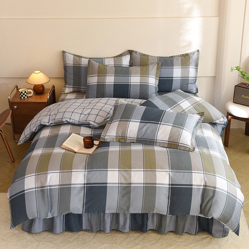 全棉床裙四件套花边防滑简约风双人床套1.8m1.5米床罩款纯棉套件