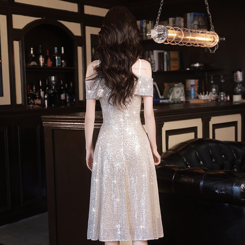 晚礼服女宴会轻奢小众高端法式高级感主持人香槟金连衣裙端庄大气