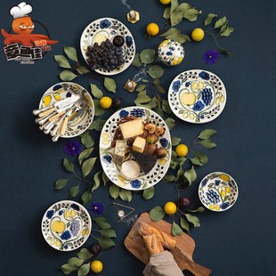 芬兰Arabia黑白紫色硕果陶瓷餐具碗餐盘子马克杯子咖啡杯碟子西餐