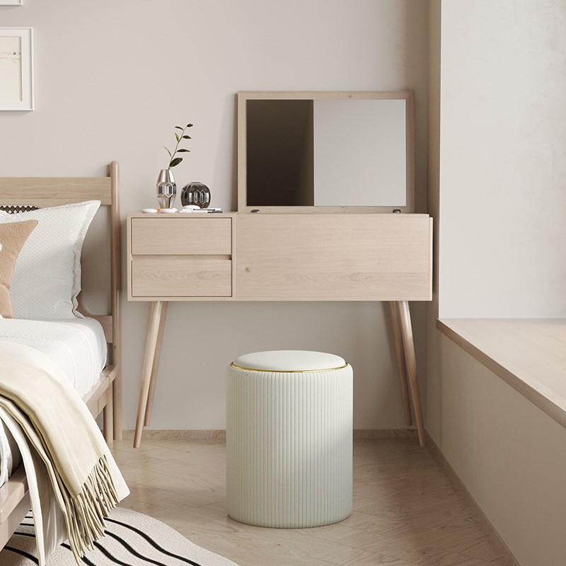 化妆凳家用梳妆台椅子卧室可收纳储物凳子客厅轻奢椅美甲圆凳矮凳