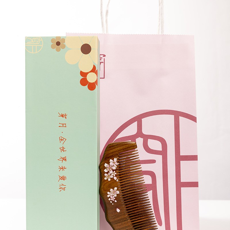 穿月常州梳篦绿檀漆木梳开裂静电按摩梳子 杏花微雨送女生日礼品